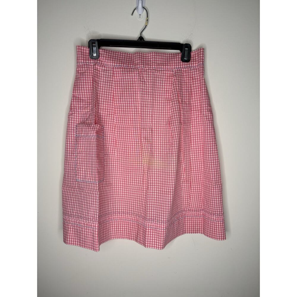 Vintage Handmade Half Apron Waist Pink Gingham Check Tie Waist Pocket FLAW